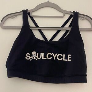 Lululemon X SoulCycle energy sports bra in Navy with white decal logo & skull